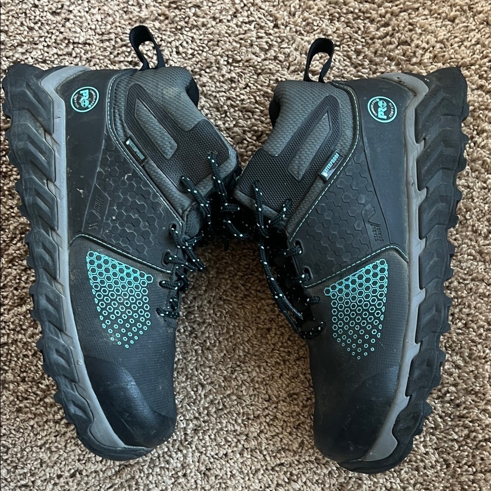 Timberland  PRO Black and Teal Boots - Size 8